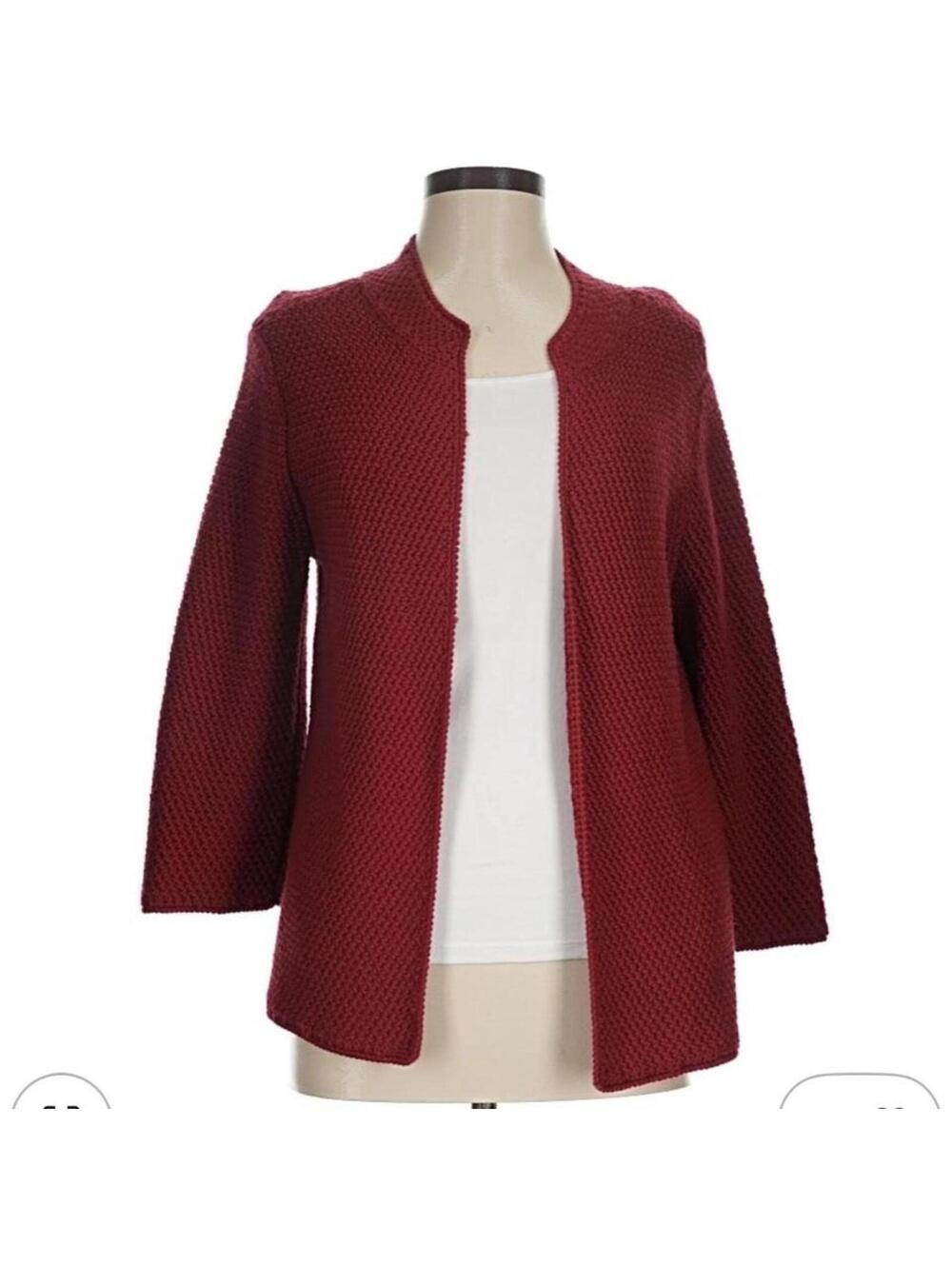 Eileen Fisher Red Knit 100% Merino Wool Cardigan Size M luxury cozy